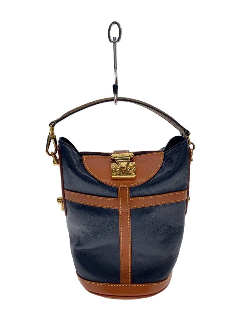 LOUIS VUITTON Duffle Bag Cowhide Leather Navy Blue Shoulder Reverse Bucket